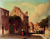 A Sunlit Townview With Figures Conversing by Jan Hendrik Weissenbruch